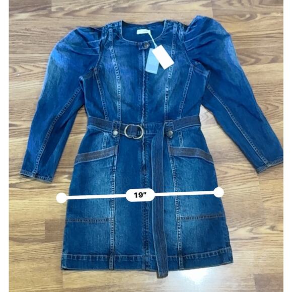 ULLA JOHNSON Cori Dress Dark Wash denim long puff sleeve romper size 4 - Picture 6 of 15